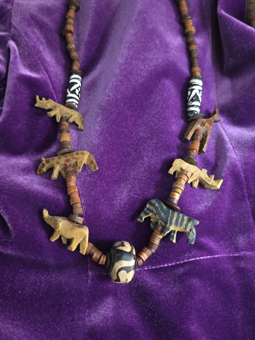Hand-Carved Wooden Animal Necklace in Natural Brown and Black